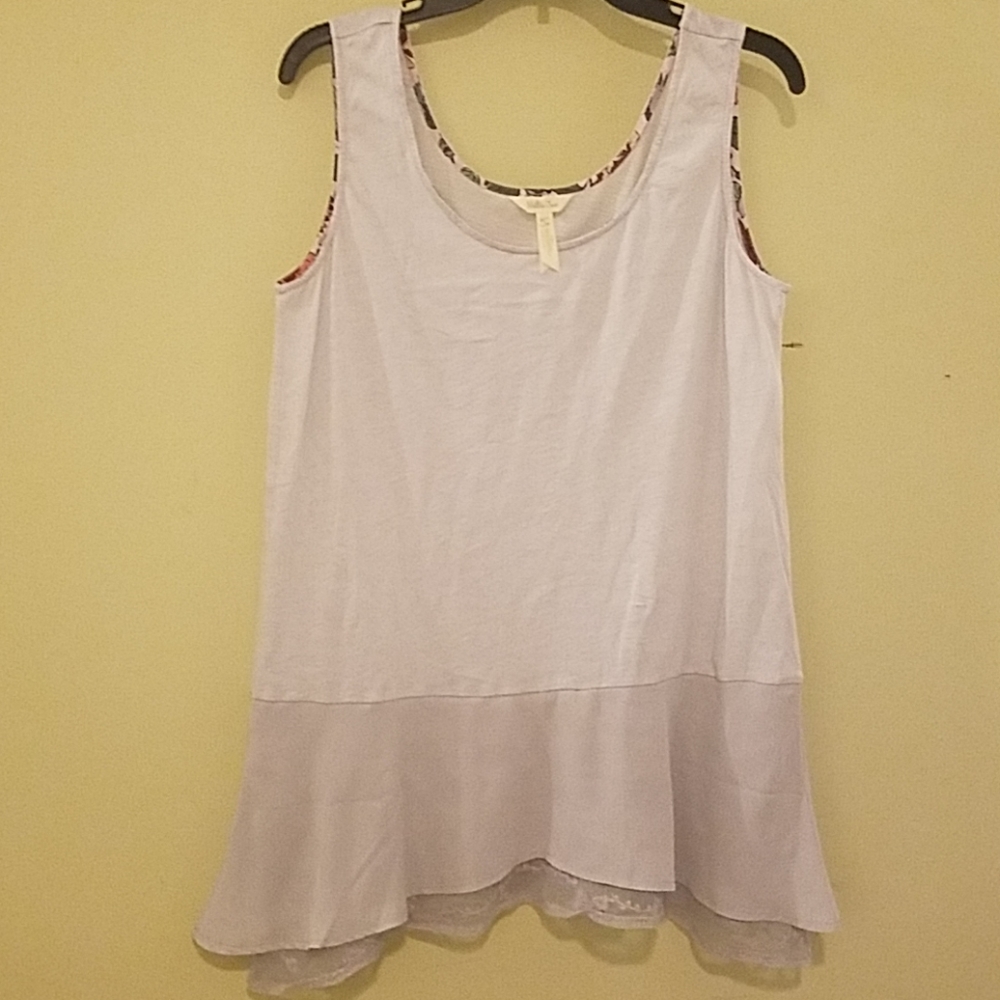 Matilda Jane pale gray tank with lace hem